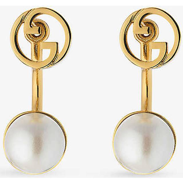 Gucci Womens Yellow Gold Blondie Interlocking-g Gold-toned Metal and Faux-pearl Drop Earrings 1 Size - YELLOW GOLD