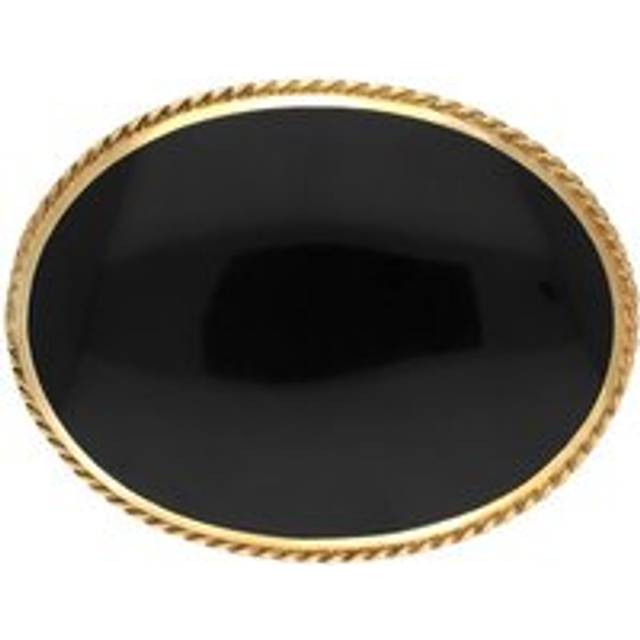 9ct Yellow Gold Whitby Jet Medium Oval Rope Edge Brooch - Yellow Gold