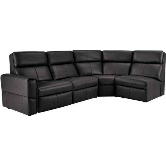 Black Leather Sofas - Modular 4 Seat Left Hand Static Corner Sofa - Samson Range - Oak Furnitureland