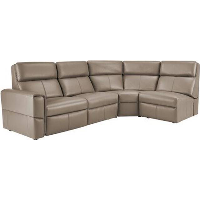Taupe Leather Sofas - Modular 4 Seat Left Hand Static Corner Sofa - Samson Range - Oak Furnitureland