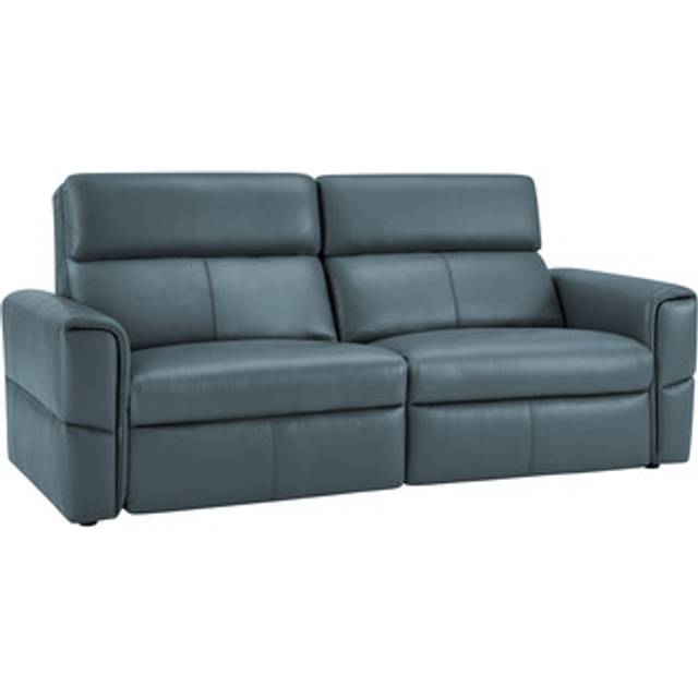 Light Blue Leather Sofas - 3 Seater Static Sofa - Samson Range - Oak Furnitureland