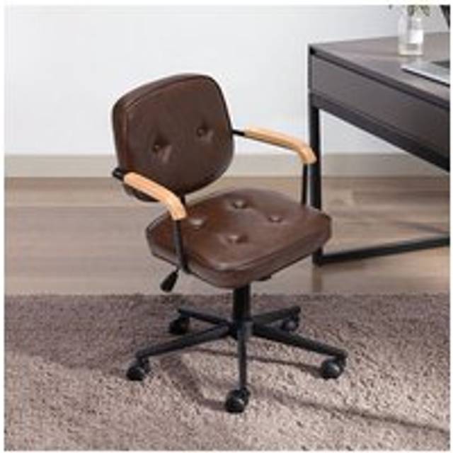 Living And Home Leather Office Chair With Wood Armrests In Brown - One Size
