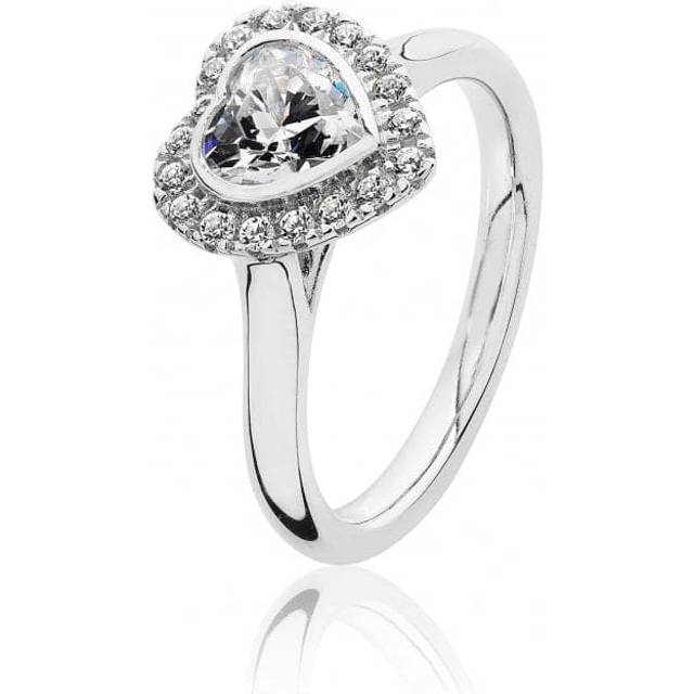 Silver & Co Large Bezel Set Heart Shape Halo Style Cubic Zirconia Ring SRG0018CZ / Size N