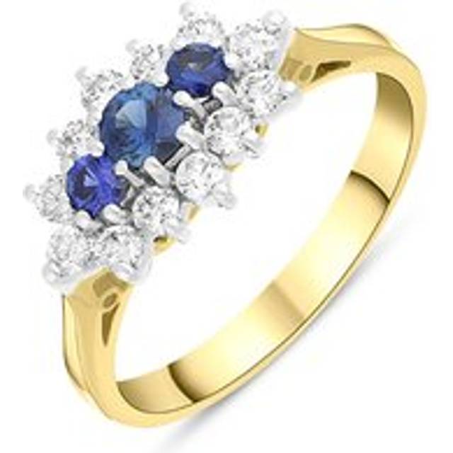 18ct Yellow Gold Sapphire Diamond Brilliant Cut Cluster Ring - Yellow Gold