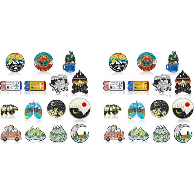 30 Pack Outdoor Enamel Pin Backpack Aesthetic Enamel Pin Set Natural Button Pins Vintage Lapel Pins Camping Pins