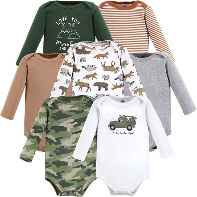 Hudson Baby Unisex Baby Cotton Long-Sleeve Bodysuits  Animal Adventure 7-Pack  Preemie