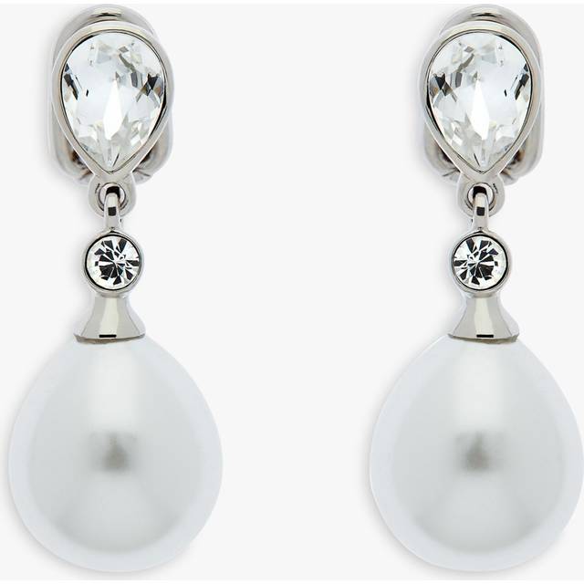 Emma Holland Crystal & Teardrop Pearl Drop Clip-On Earrings, Silver