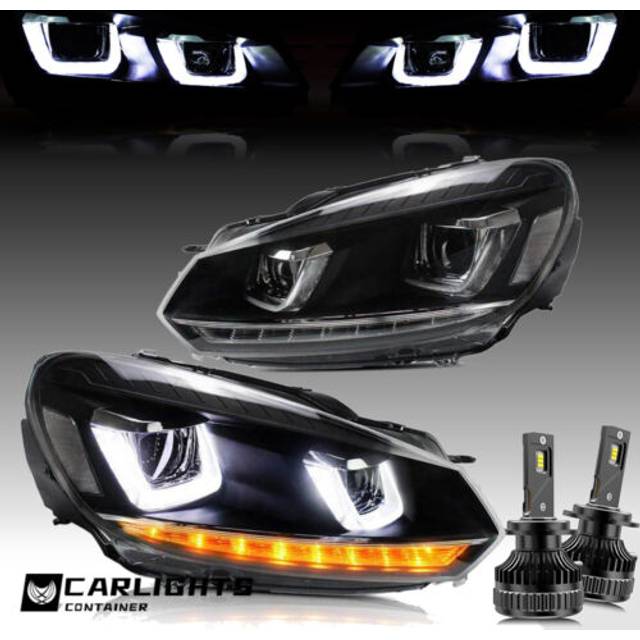 Projector Headlights W/dynamic +vland Led Bulbs For 2008–2013 Vw Golf 6 Mk6 Mkvi