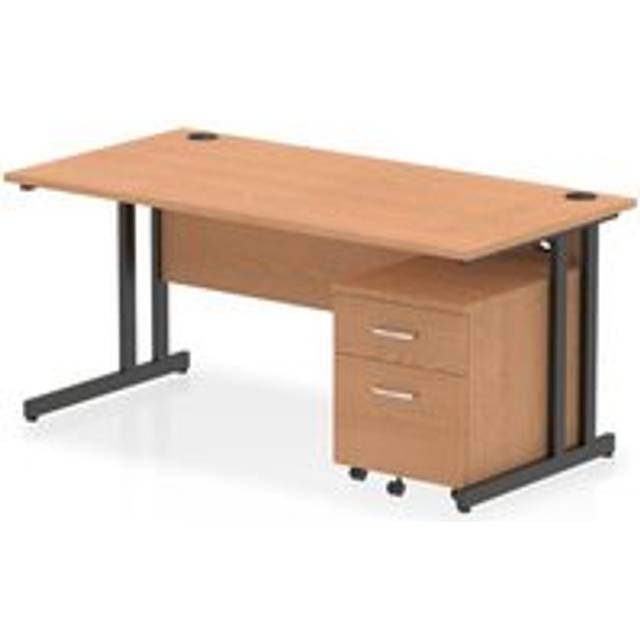 Impulse 1600 x 800mm Straight Office Desk Oak Top Black Cantilever Leg Workstation 2 Drawer Mobile Pedestal