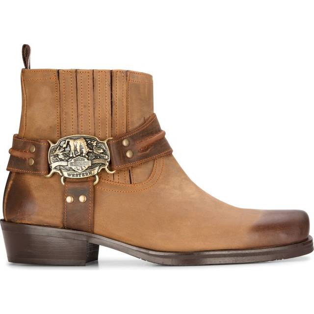 Infinity Leather Mens Cowboy Ankle Boots Brown Tan Biker Western Square Toe Hunting Boot - Size EU 42