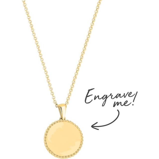 Simply Silver 12ct Yellow Gold Plated Sterling Silver 925 Beaded Edge Personalised Disc Pendant