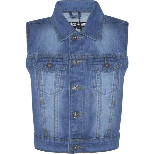 (13 Years, Mid Blue) Boys Mid Blue Denim Jacket Faded Jeans Gilet Coats