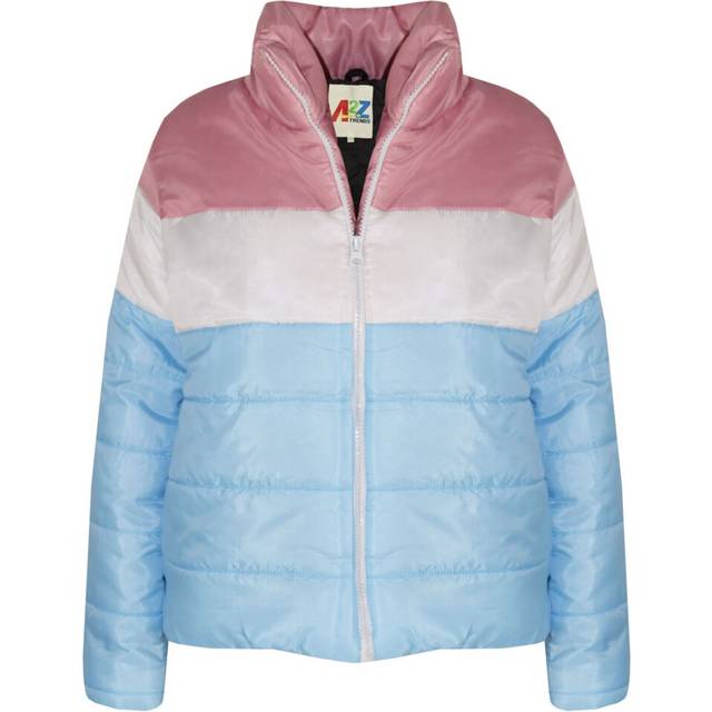 (5-6 Years, Blue & Baby Pink) Girls Boys Contrast Panel Quilted Padded Jackets