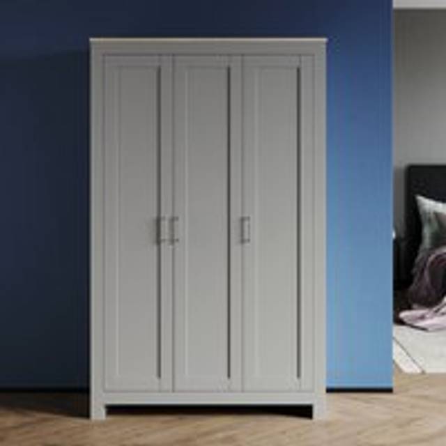 Elegant - Soft Close Wardrobe 3 Door with Stainless Steel Handles Modern Large Storage Wardrobe Furniture Clothes Closet Gray/Oak