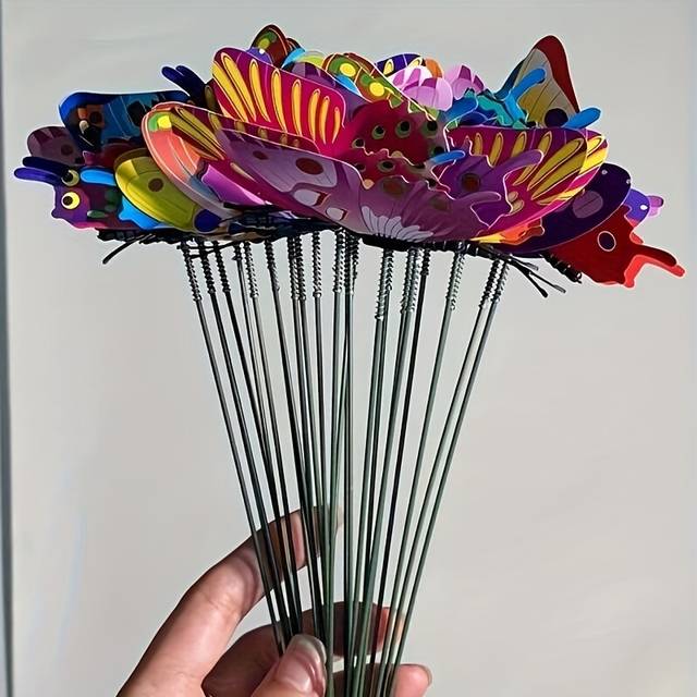 (Mixed Color-A, 25pcs) 25pcs Luminous Butterfly Garden Stake, With Stake For Garden Decor