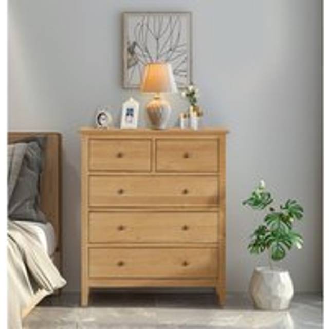 Hallowood Furniture - Aston 2 Over 3 Chest of Drawers, 5-Drawer Solid Wooden Light Oak Dresser, Storage Drawer for Living Room & Hallway, Fully
