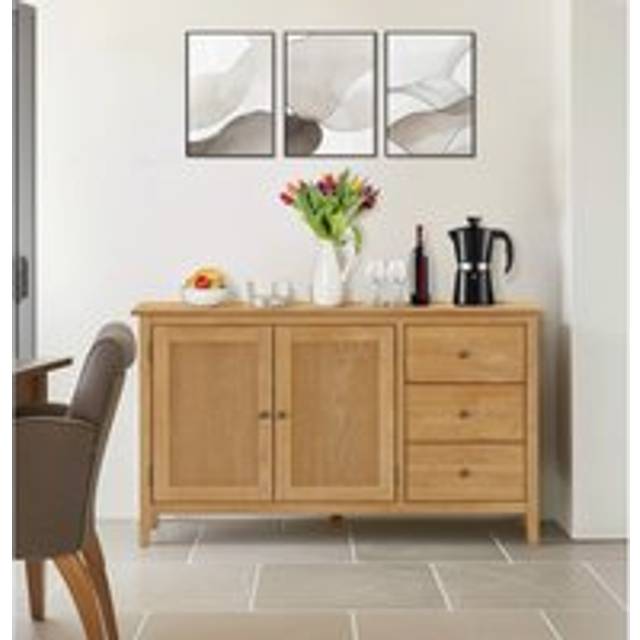 Large sideboard, oak veneer wooden storage cabinet with cupboard and 3 drawers