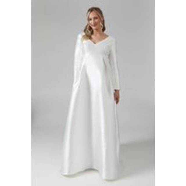 Maternity Faux Pearl Detail Twill Wedding Dress - Ivory - 12