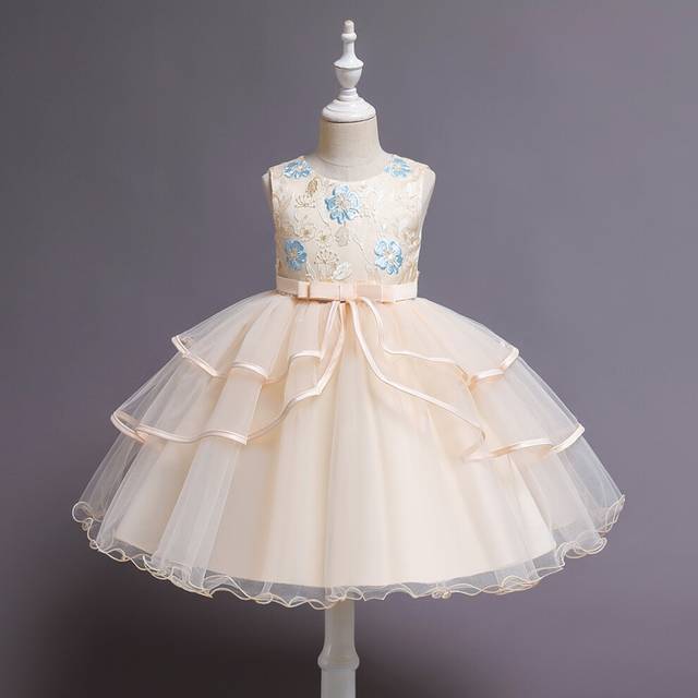 (Champagne, 5-6Years) Kids Girls Princess Dresses Bridesmaid Dress UK