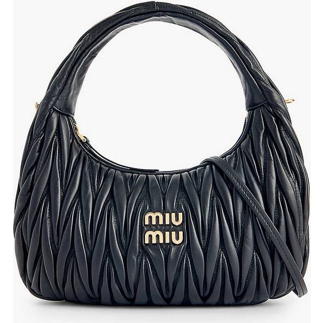 Miu Nero Matelass&#233; Logo-plaque Leather Top-handle Bag - NERO