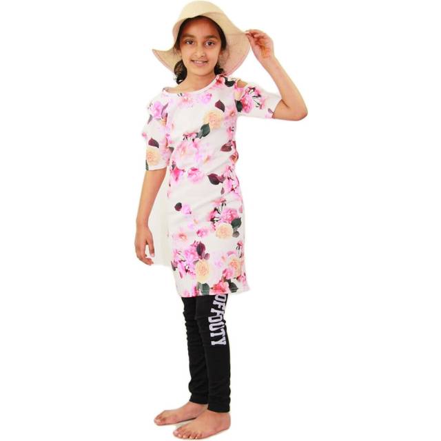 (11-12 Years, Flowers Print) Gilrs Midi Dress Kids Plain Bodycon Stylish Fashion
