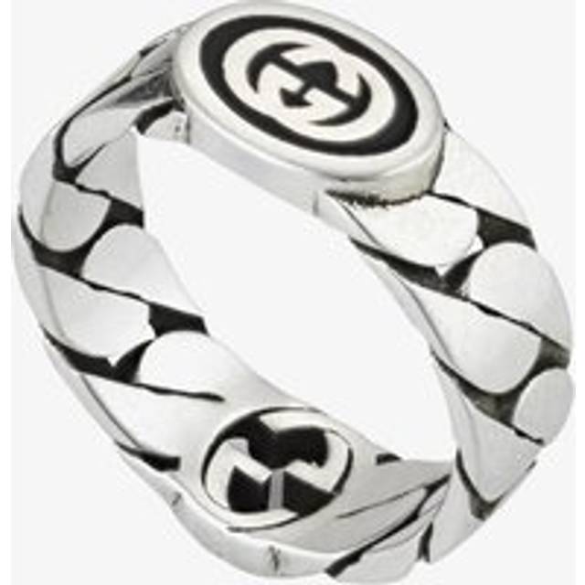 Gucci Interlocking Sterling Silver & Black Enamel Ring YBC678656001018 - Two Colour