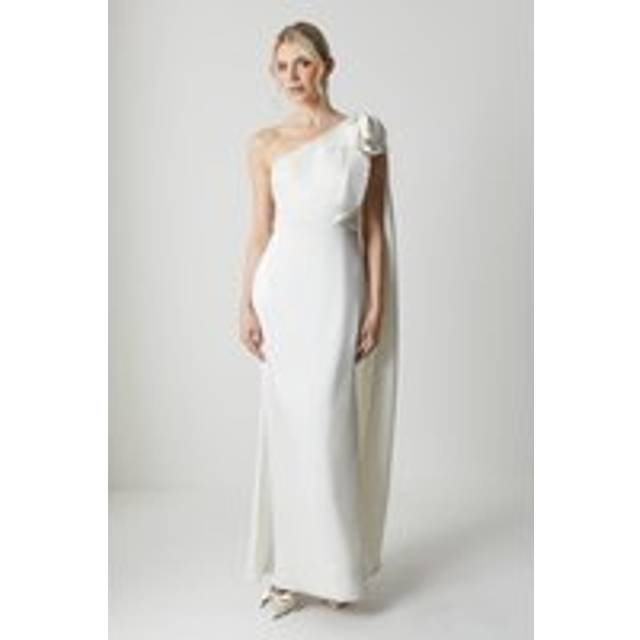 Bow And Drape Detail One Shoulder Satin Bridal Dress - Ivory - 12