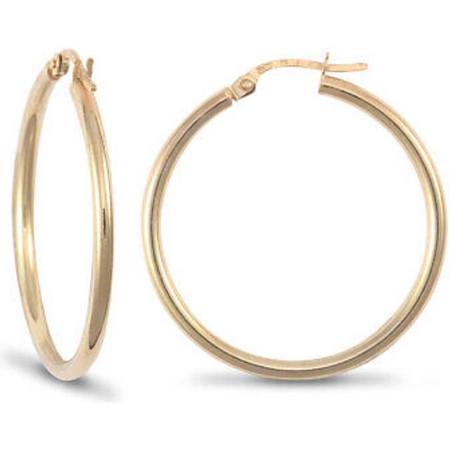 Jewelco London Ladies 9ct Yellow Gold Polished 2mm Hoop Earrings 30mm - JER719D