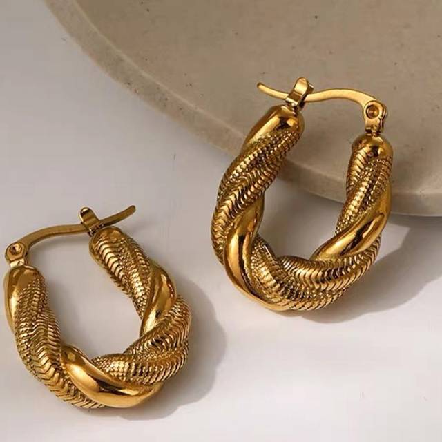 SHEIN 1Pair Delicate Light Luxury Linen Pattern Titanium Steel Earrings High-Grade Sense Of Europe And The United States Retro Earrings