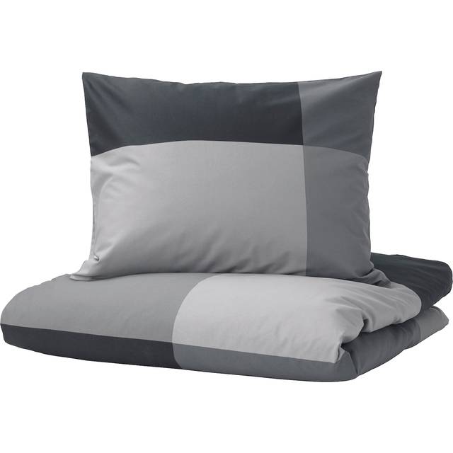 BRUNKRISSLA påslakan 2 örngott, svart, 240x220/50x60 cm