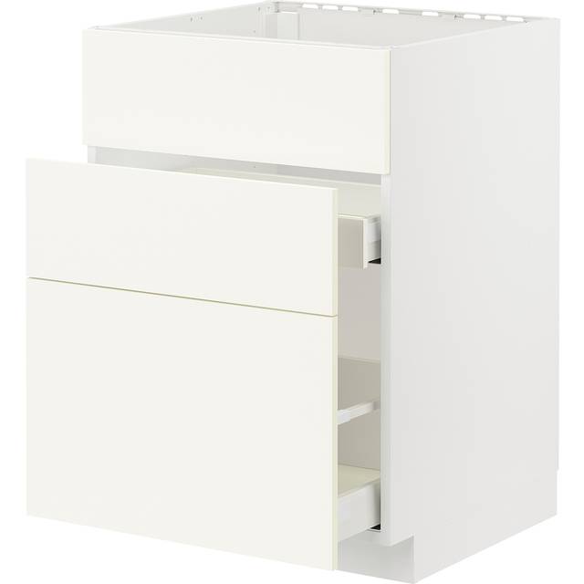 METOD / MAXIMERA bänkskåp f diskbänk+3 frntr/2 lådor, vit/Vallstena vit, 60x60 cm