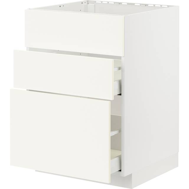 METOD / MAXIMERA bänkskåp f diskbänk+3 frntr/2 lådor, vit/Vallstena vit, 60x60 cm