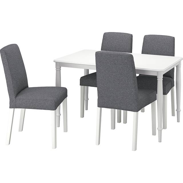 DANDERYD / BERGMUND bord och 4 stolar, vit/Gunnared mellangrå, 130 cm