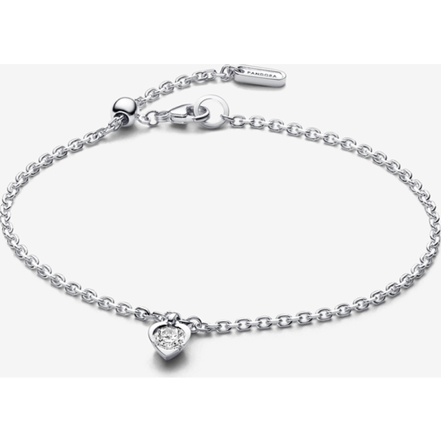 Pandora Talisman Sterling Silver Lab-grown Diamond Heart Chain Bracelet - Sterling silver / Lab-grown diamond - Sz. 18 cm - Clear