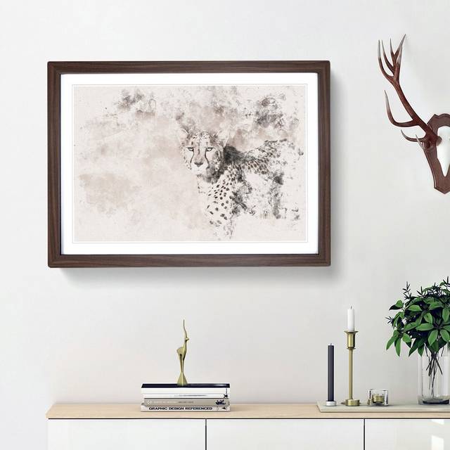 Cheetah with Orange Eyes - Picture Frame Painting Print - Walnut Framed (40cm H x 60cm W x 2cm D)