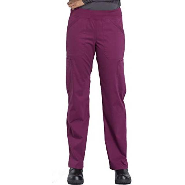 CHEROKEE Workwear Professionals Women Scrubs Pant Mid Rise Straight Leg Pull-on Cargo Plus Size WW170  3XL  Wine