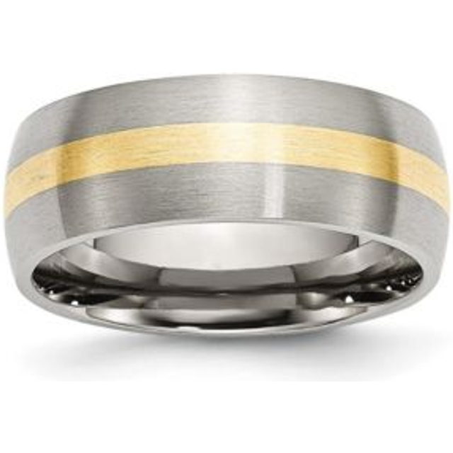 Chisel SR1-9.5 8 mm 14K Yellow Gold Stainless Steel Inlay Brushed Band - Size 9.5
