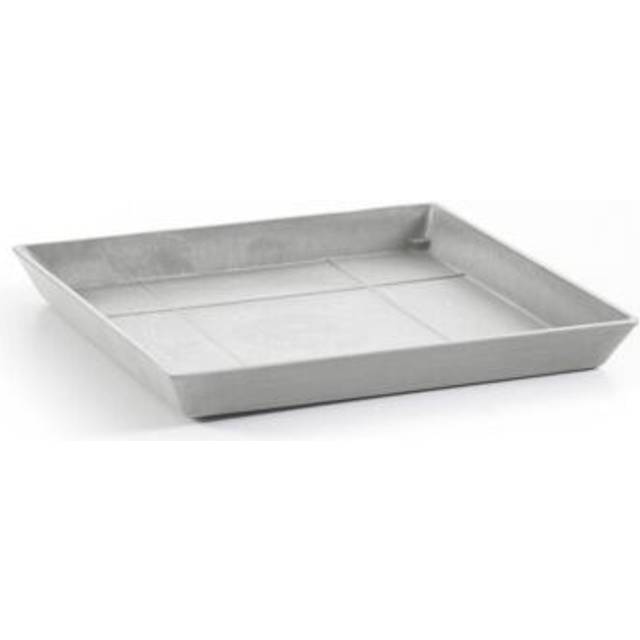 "Ecopots Square Plastic Modern in/Outdoor Planter Flower Pot Saucer  White Grey  14"""""
