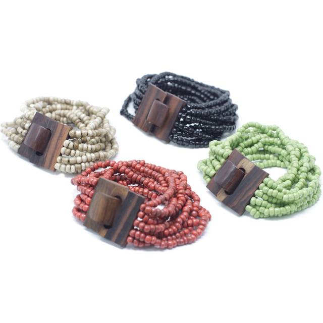 Multi-bead Bangle Wooden Clasp - Assorted Colours