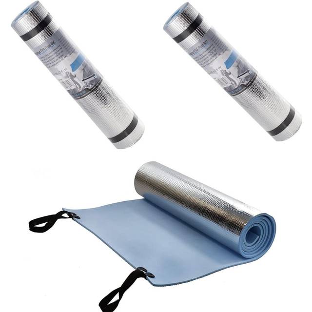 Foam Yoga & Camping Mat Set of 2 Waterproof Insulated Roll-Up Indoor Outdoor Foam Sleeping Mats - Blue - One Size
