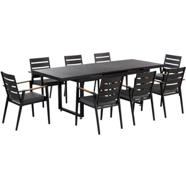 Beliani Garden Dining Set 8 Seater Valcanetto/Taviano With Cushions Metal Black, Black