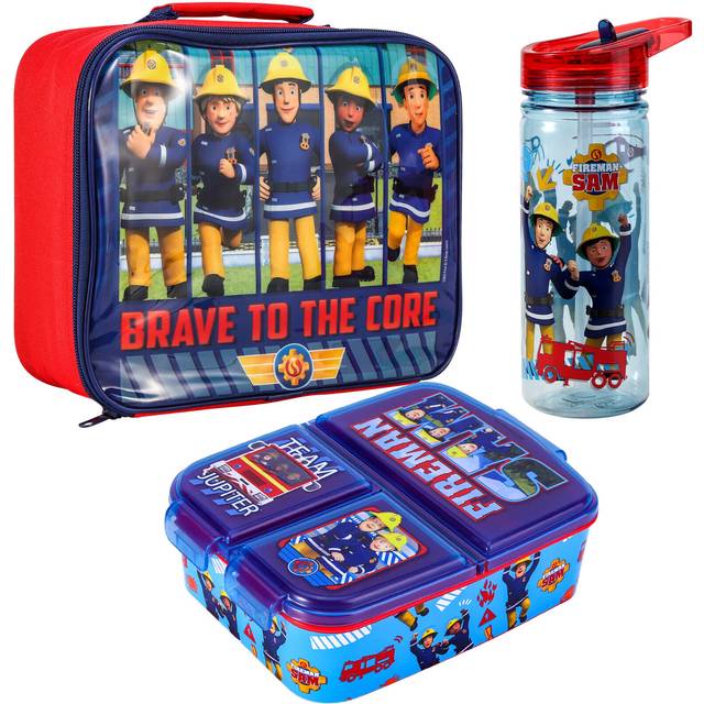 Fireman Sam Kids Childrens Lunch Box Set â Insulated Lunch Bag, Multicompartment Lunch Box & 580ml Water Bottle -