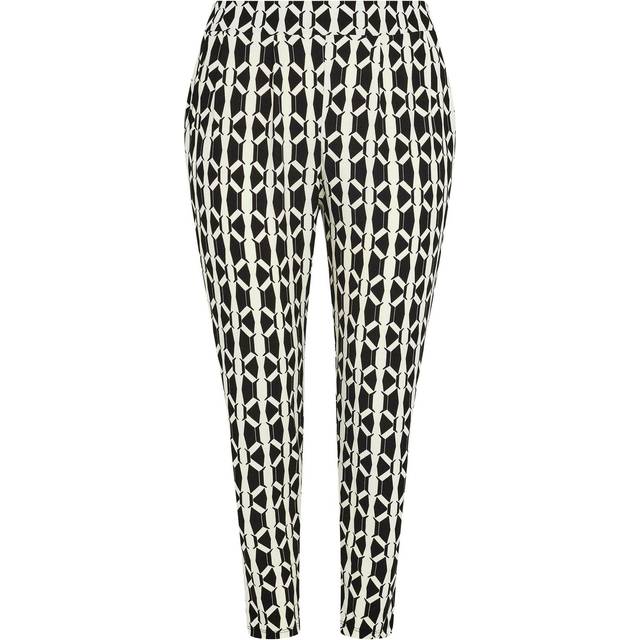 Yours Curve Black Geometric Print Double Pleat Harem Trousers, Women's Curve & Plus Size, Yours - 18