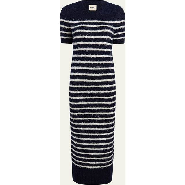 KHAITE - Helen Striped Brushed Silk And Cashmere-blend Midi Dress - Navy - Blue - large