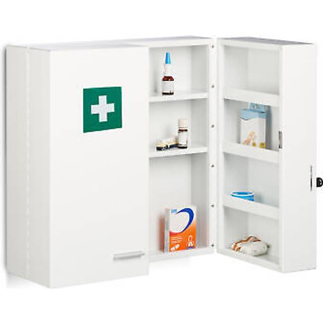 Relaxdays Medicinskåp, låsbart, 11 fack, stål, HBT: 53 x 53 x 21,5 cm, dubbeldörr, medicinskåp, vit