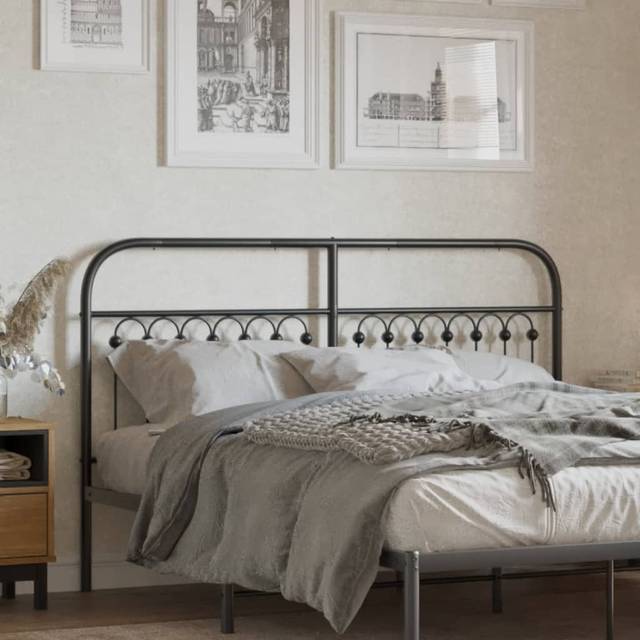 vidaXL Huvudgavel metall svart 150 cm, sänggavel, svart sänggavel, dubbel sänggavel, metallsänggavel, hög sänggavel, sänggavel för dubbelsäng
