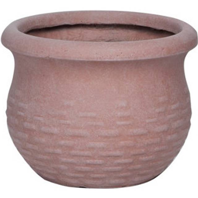 Rib Textured Fibrecotta Tall Round Planter In Dusty Pink 53cm - One Size
