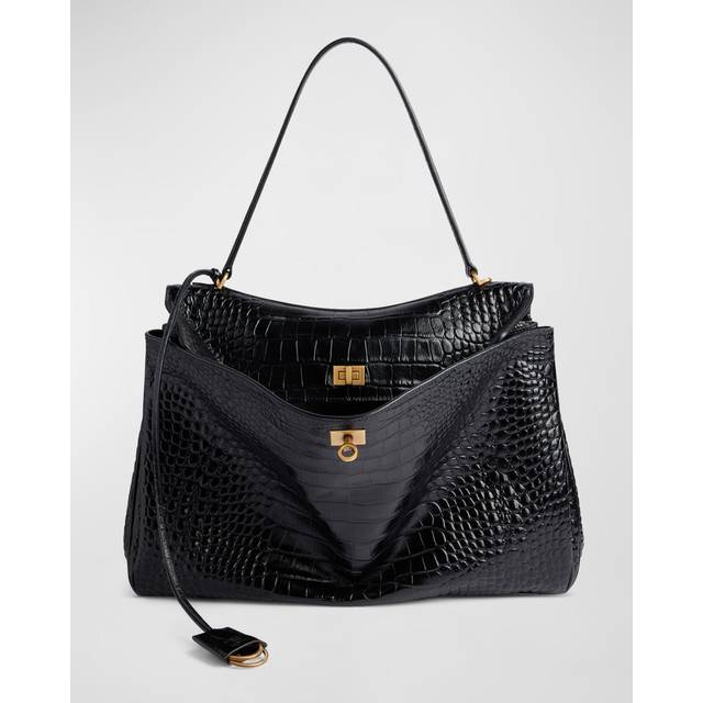 Balenciaga Rodeo Large Handbag Crocodile Embossed - Black - Women's - Calfskin