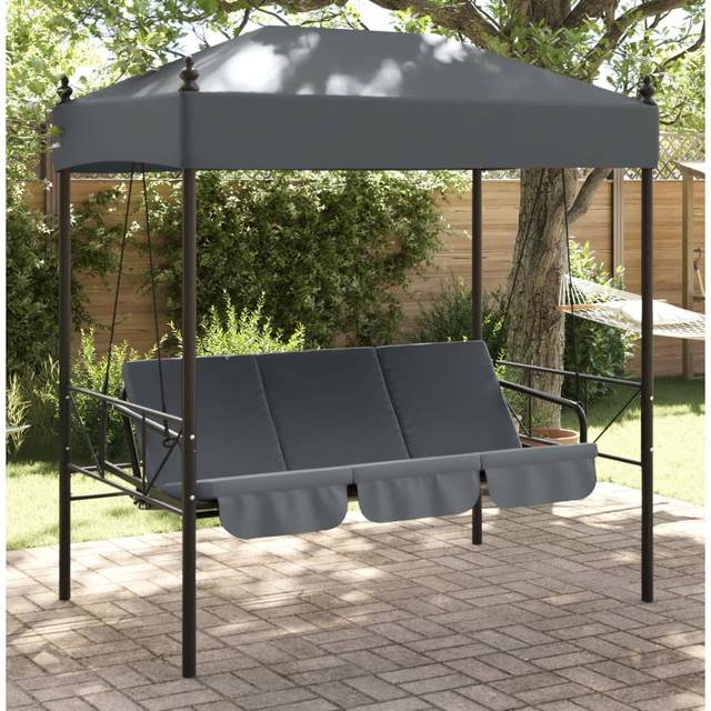 vidaXL Patio Swing Bench with Canopy Dark GraySteel