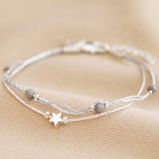 Star Bead Double Strand Bracelet in Silver - silver/grey - one size